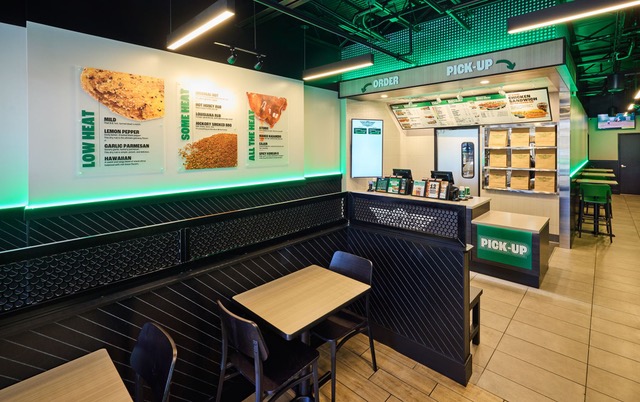 Inside a Wingstop: the order counter and dining room